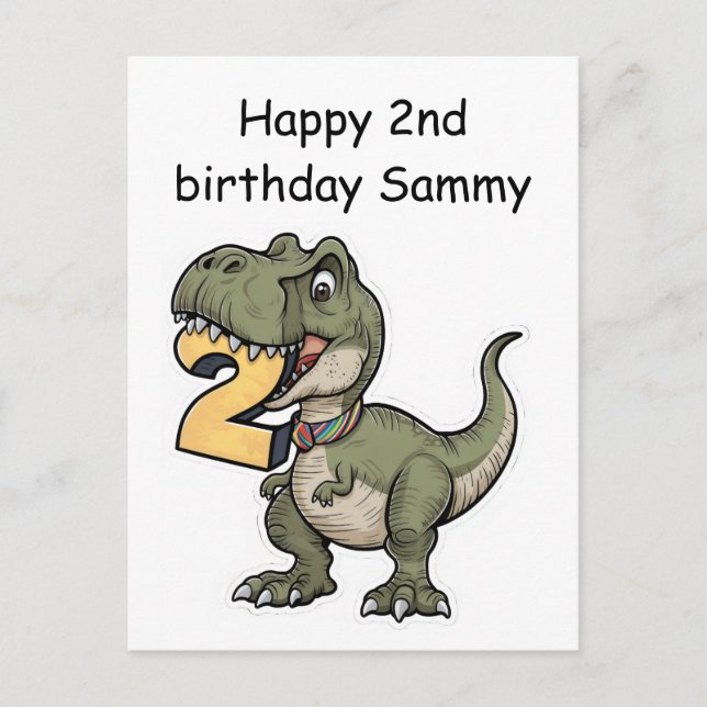 trex biting on the number 2 postcard (Front)