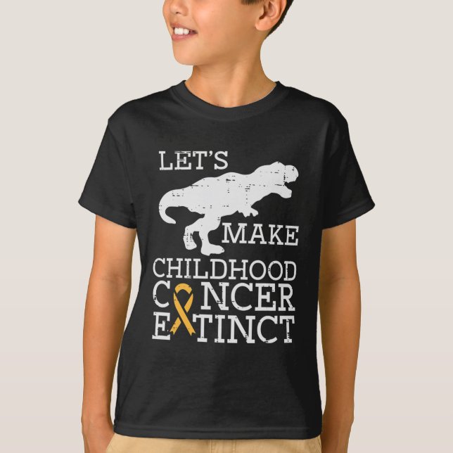 Trex Childhood Cancer Extinct Awareness Dinosaur B T-Shirt (Front)