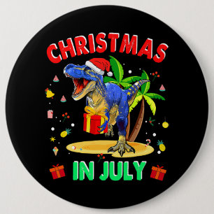 TRex Christmas In July Dinosaur For Boys Kids Summ 6 Cm Round Badge