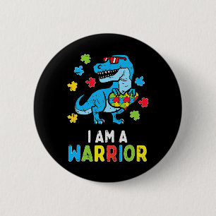 Trex Dino I Am A Warrior Toddler Boys Autism Aware 6 Cm Round Badge