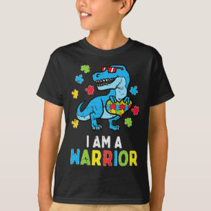 Trex Dino I Am A Warrior Toddler Boys Autism Aware T-Shirt
