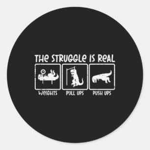 Trex Dino Struggle Is Real Weights Gym Workout Men Classic Round Sticker