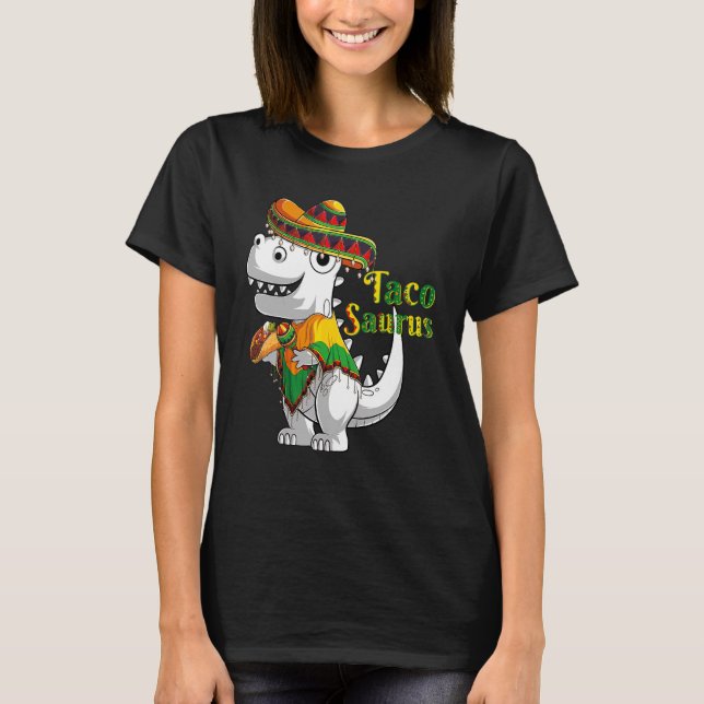 Trex Dino Taco Saurus Poncho Sombrero Cinco De May T-Shirt (Front)