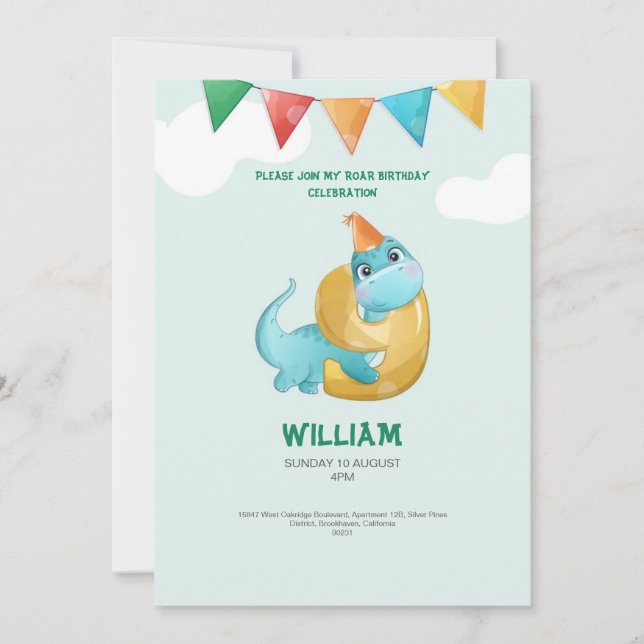 TREX Dinosaur 9th Birthday Party Invitation (Front)