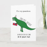 Trex Dinosaur Birthday Grandson Card<br><div class="desc">A trex dinosaur birthday card for grandson, which you can easily personalise with his name and age. Inside the trex birthday card reads "Rawr! It's your birthday! Biggest birthday wishes for a dino-mite kid." You can also personalise the birthday message inside as well. The back of the dinosaur card says...</div>