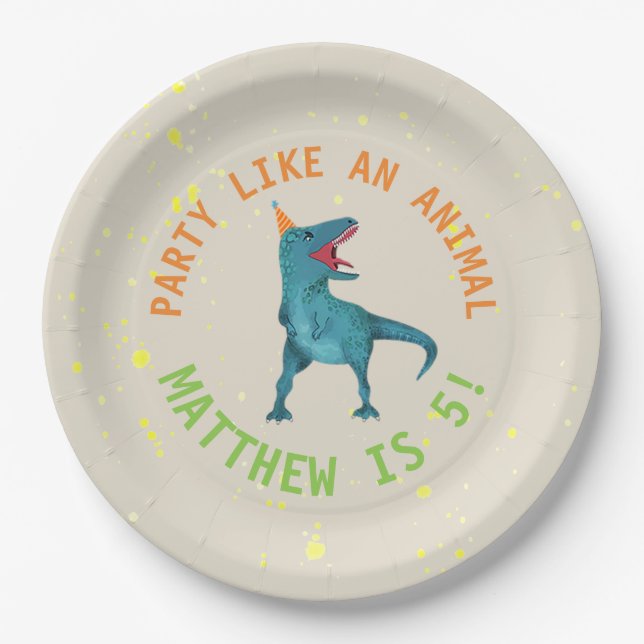 Trex Dinosaur Birthday Party Plates (Front)