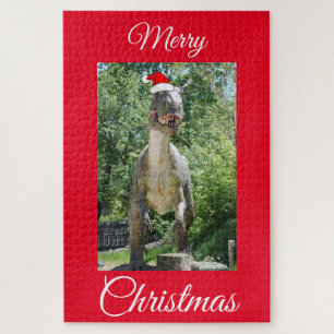 TREX Dinosaur wearing a Santa Claus Hat Jigsaw Puzzle