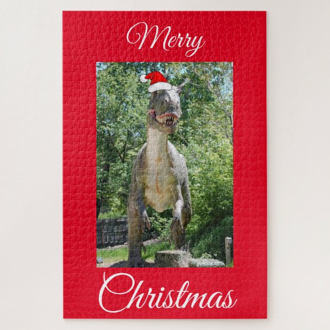 TREX Dinosaur wearing a Santa Claus Hat Jigsaw Puzzle (Vertical)