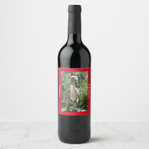 TREX Dinosaur wearing a Santa Claus Hat Wine Label