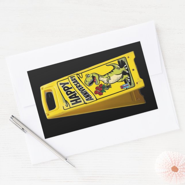 TRex holding red flowers happy anniversary Rectangular Sticker (Envelope)