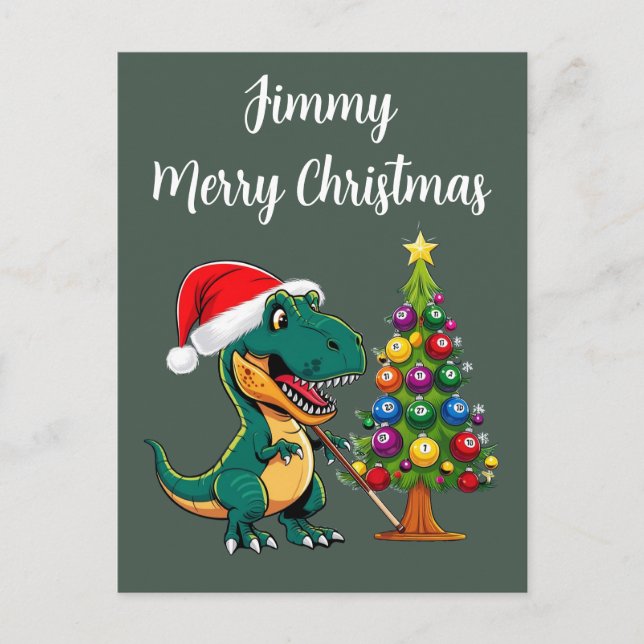 Trex in santa hat billiard green postcard (Front)