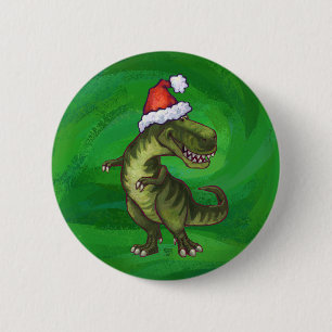 TRex in Santa Hat on Green 6 Cm Round Badge