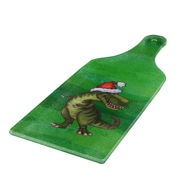 TRex in Santa Hat on Green Cutting Board (Corner)
