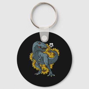 Trex Playing Soccer Sunflower Funny Footbyll Dinos Key Ring