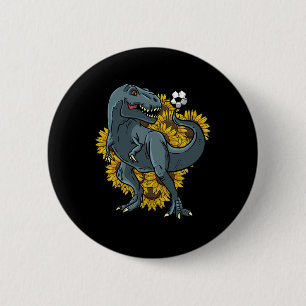 Trex Playing Soccer Sunflower Funny Footll Dinosau 6 Cm Round Badge