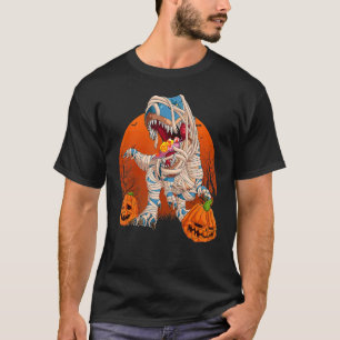Trex Pumpkin Dinosaur Halloween Kids Mummy Zombie T-Shirt