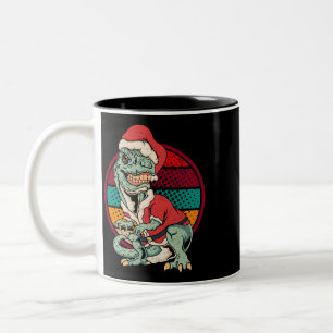 TRex Santa Claus Dinosaur Christmas Funny Merry Xm Two-Tone Coffee Mug