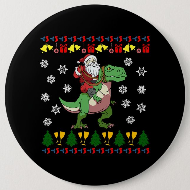 TRex Santa Rider Christmas Tyrannosaurus Dino 6 Cm Round Badge (Front)
