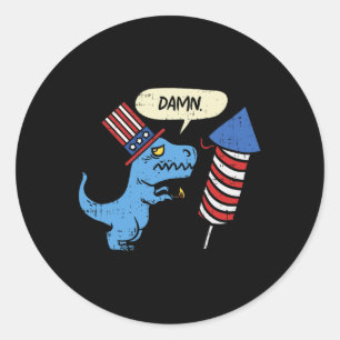 Trex Short Hands Firecracker Funny Firework 4th Of Classic Round Sticker