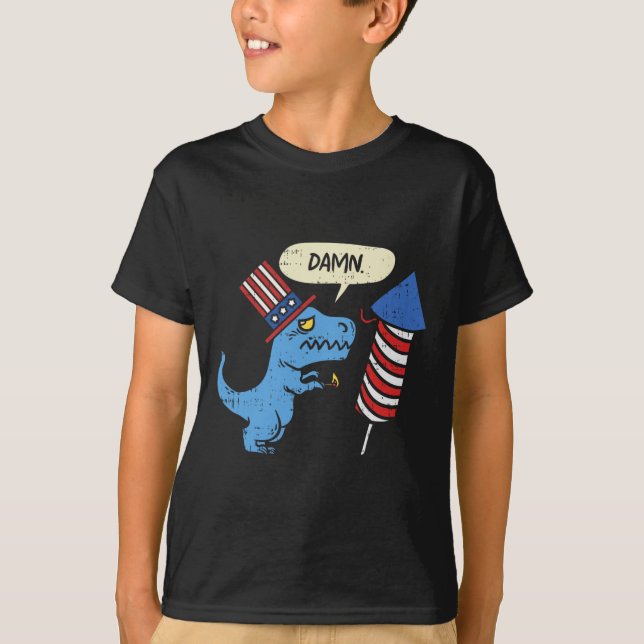 Trex Short Hands Firecracker Funny Firework 4th Of T-Shirt (Front)