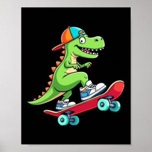Trex Skateboarder Dino Dinosaur Skating Skateboard Poster
