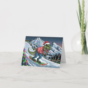 TRex snowboard on mountain psychedelic colours Card