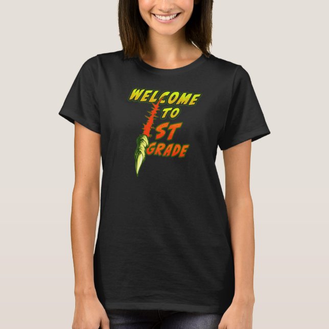 Trex Welcome To First Grade Claw Scratch Graphic   T-Shirt (Front)