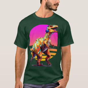 Trex with headphones retro art5 T-Shirt