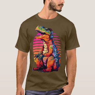 Trex with headphones retro art8 T-Shirt