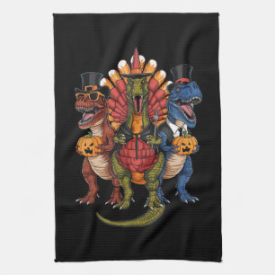 TRexgiving T-Rex Happy Thanksgiving Dinosaurs Tea Towel