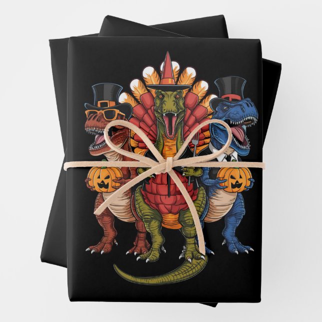 TRexgiving T-Rex Happy Thanksgiving Dinosaurs  Wrapping Paper Sheet (In situ)