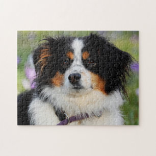 Tri Color Australian Shepherd Puppy Dog Jigsaw Puzzle