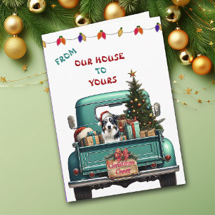 Tri Color Australian Shepherd Truck Christmas Card