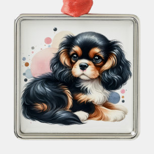 TRI COLOR CAVALIER KING CHARLES SPANIEL PUPPY DOG METAL TREE DECORATION