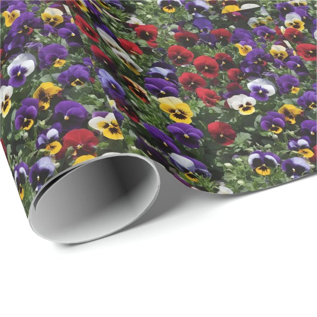 Tri Colored Pansies: A Symphony of Colors in Bloom Wrapping Paper (Roll Corner)