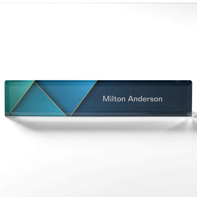 Tri-Colour Blue Acrylic Desk Name Plate (Front)