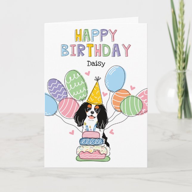 Tri Colour Cavalier King Charles Spaniel Birthday Card (Front)