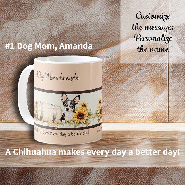 Tri-colour Chihuahua Sunflower Watercolor Floral Coffee Mug (Tri-color Chihuahua Sunflower Watercolor Floral Coffee Mug. Personalize this custom mug.)