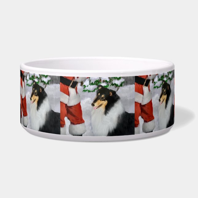 Tri Colour Collie Christmas Dog Bowl (Front)