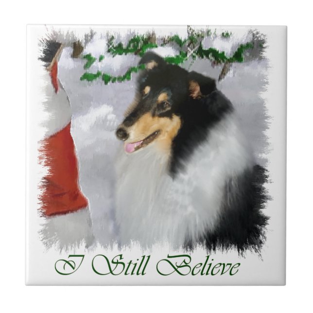 Tri Colour Collie Christmas Tile (Front)