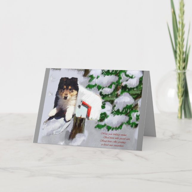 Tri-Colour Collie Puppy Christmas Gifts Holiday Card (Front)