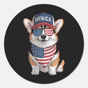 Tri Colour Corgi 4th Of July Us American Flag Dog Classic Round Sticker