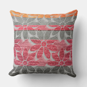Tri-Colour Daisy Print Cotton Throw Pillow