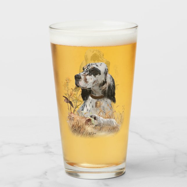 Tri Colour English Setter Art, woodcock Hunting Glass (Front Filled)
