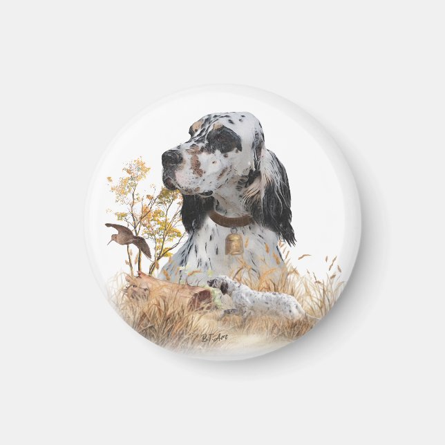 Tri Colour English Setter Art, woodcock Hunting Magnet (Front)