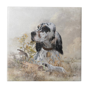 Tri Colour English Setter Art, woodcock Hunting Tile