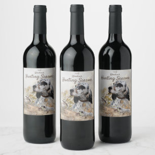 Tri Colour English Setter Art, woodcock Hunting Wine Label