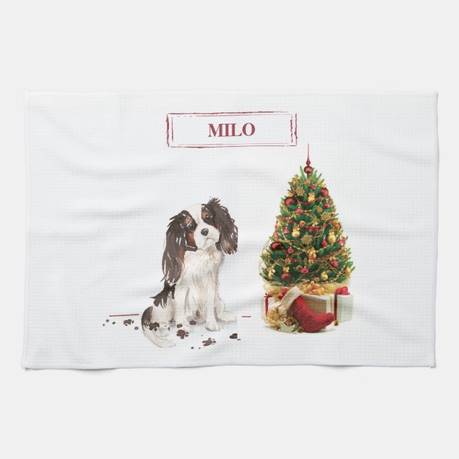 Tri-Colour King Charles Spaniel Funny Christmas Do Tea Towel (Horizontal)