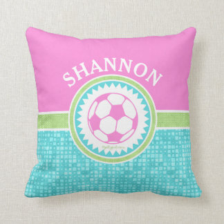 Tri-Colour Pastel Soccer With Aqua Tiles Cushion