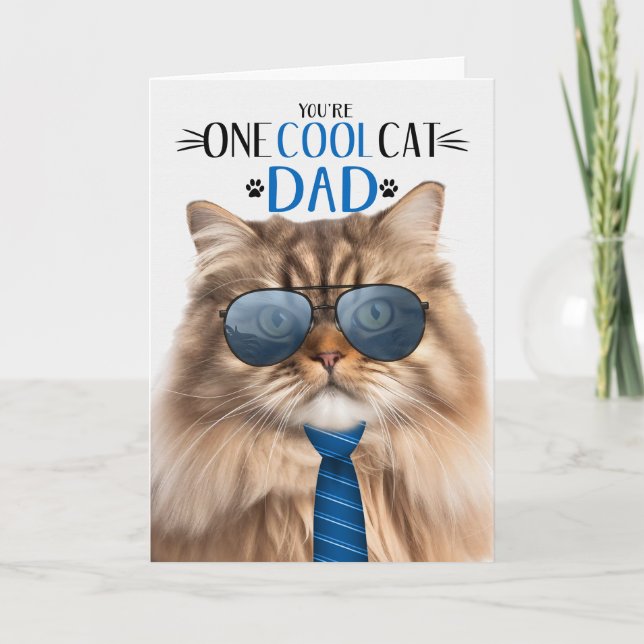 Tri Colour Persian Cat Father's Day One Cool Cat Holiday Card (Front)